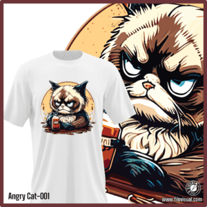 Angry Cat-001 - Diseño de Gato Enojado - Remera de Algodón
