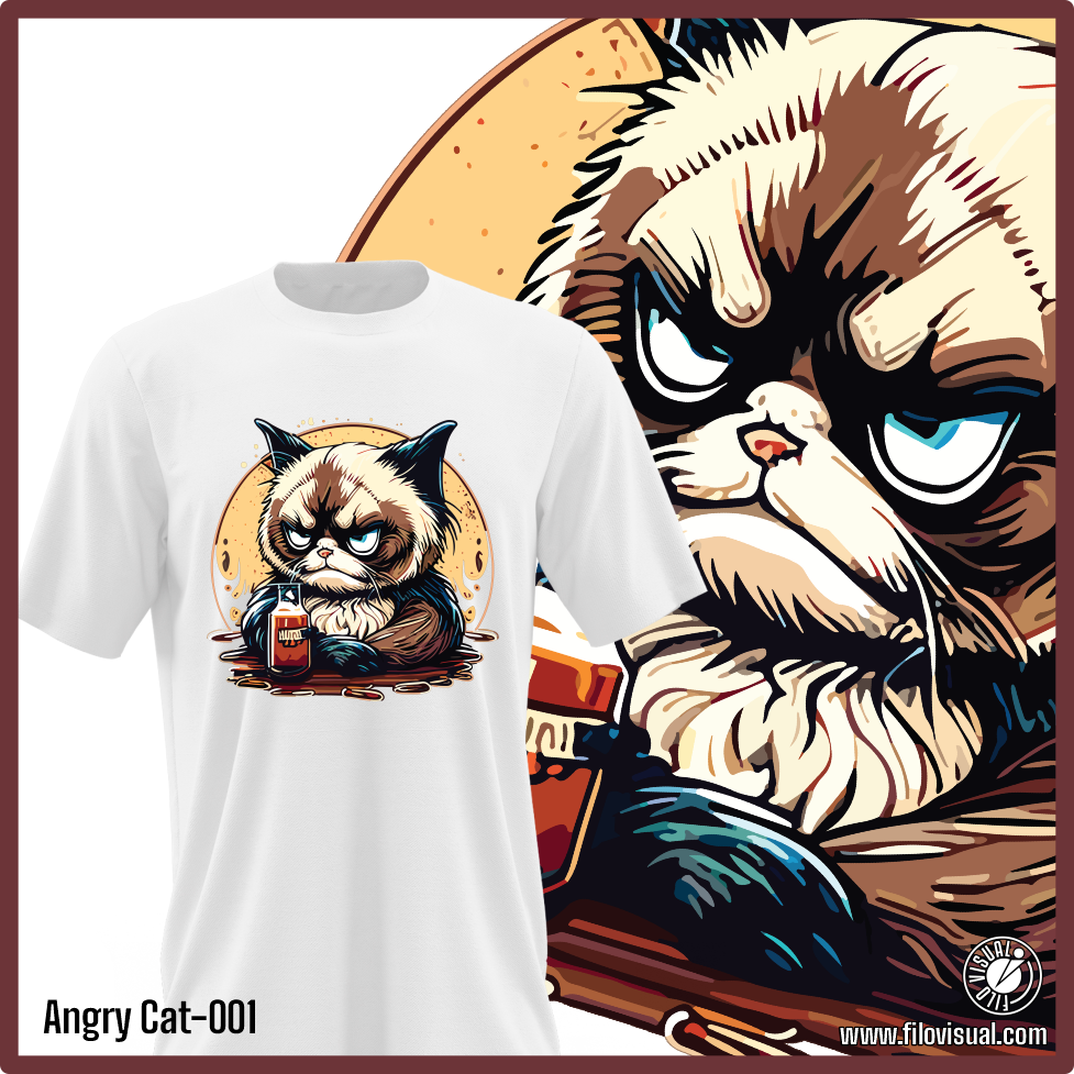 Angry Cat-001 - Diseño de Gato Enojado - Remera de Algodón