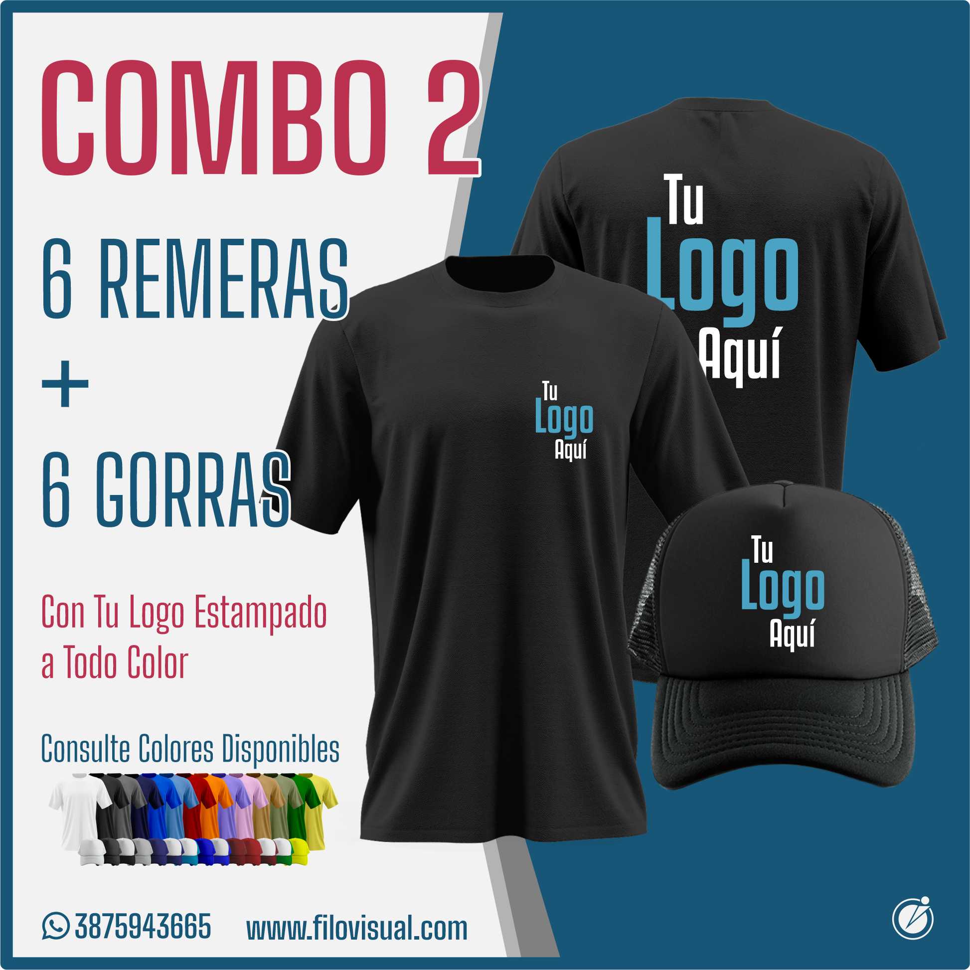 Pack Pyme 6 Remeras + 6 Gorras con tu Marca