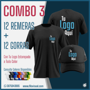 Pack Empresa 12 Remeras + 12 Gorras con tu Marca
