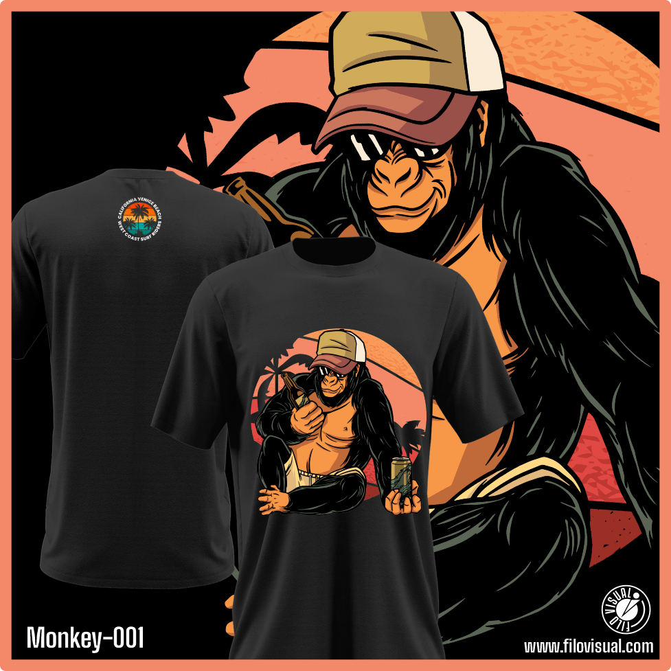 Monkey-001 - Diseño de Monkey Urbano Playero - Remera de Algodón
